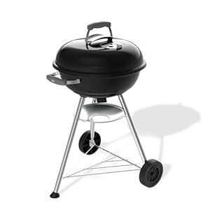 Weber Compact Kettle Holzkohlegrill (2026 Version) / Dreibein-Ständer und Räder, Hitzebeständiges, rostfreies Design, Verchromter dreilagiger Rost, 47 cm, Schwarz