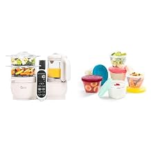 Babymoov Baby Food Maker and Storage Bundle Duo Meal Station Mineral Beige 6-in-1 Steamer & Blender + 6 BPA-Free Leakproof Baby Food Jars