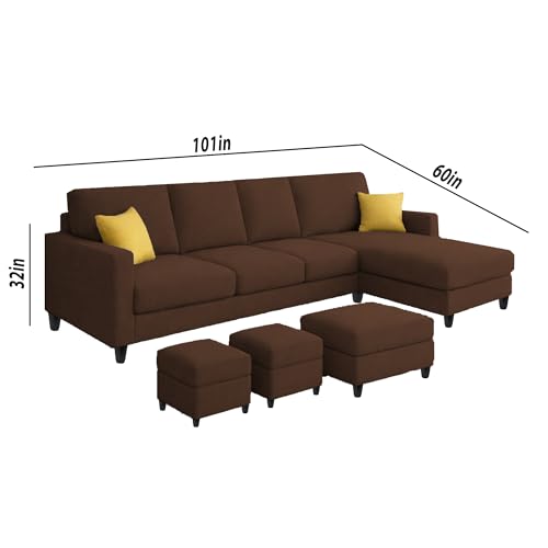 Image of Casaliving Rolando Seater L Shape Sofa Set for Living Room Left Side (Brown, 6 Seater with Ottomon - RHS)