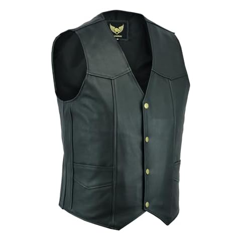 Leatherick Men's Black Leather Waistcoat Vest Cover