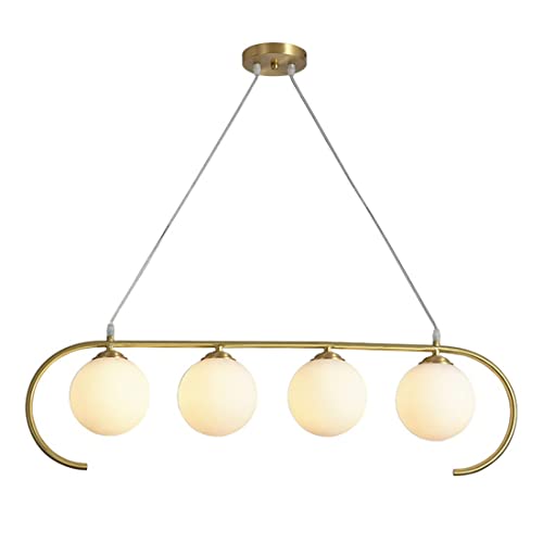 SXECAEPS Lámpara Colgante de 3 Luces para Comedor, Estilo Globo de Cristal de Mediados de Siglo, de latón Cepillado Dorado, para Dormitorio, Mesa y Cocina.