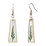 Handmade Pressed Green Leaf Earrings for Women 14K Gold Plated Natural Resin Dangle Leaf Earrings Unique Pressed Flower Jewelry