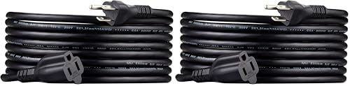 Image of Amazon Basics Extension Cord, 15 Ft, 3-Prong Outlet Extender, Indoor, 13 Amps, 125V, Black (Pack of 2)