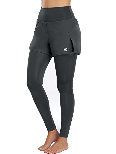 Neleus Women's 2 In 1 Workout Leggings With Running Shorts Jogging Tight Pants,126, Dark Grey,1 Piece,X-Large #TOP30