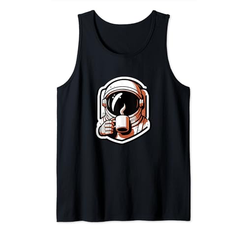 Astronaut Aesthetic Drinking Coffee Spaceman Planets Galaxy T-shirt sem mangas, Preto, S