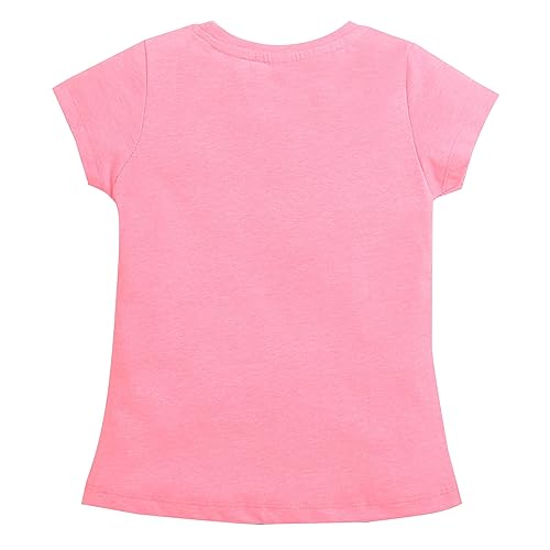 Image of Hopscotch Girls Cotton Text Print Slim-Fit T-Shirt in Pink Color