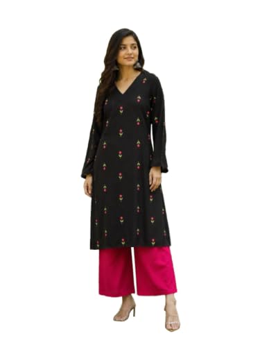 Image of Stylum Women's Rust Ethnic Printed Rayon A-Line Kurta Palazzo Set | Palazzo Kurti Set for Women