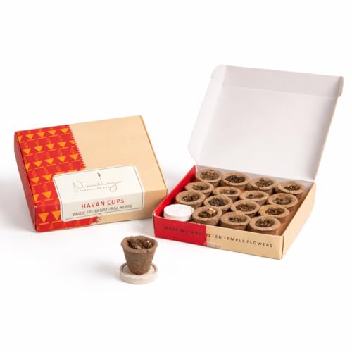 Image of Nirmalaya Premium Sambrani Organic Dhoop Havan Cups Made with Recycled Flower | Pack of 15 with Holder | 100% Natural | Blend of Guggal, Lobaan & Natural Herbs | Ideal for Pooja, Meditation, Yoga