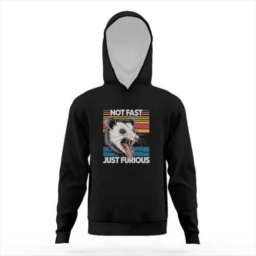 Vintage Not Fast Just Furious Funny Angry Opossum Hoodies for Teen Girls Boys Lightweight Kangaroo Pocket Sweatshirt3