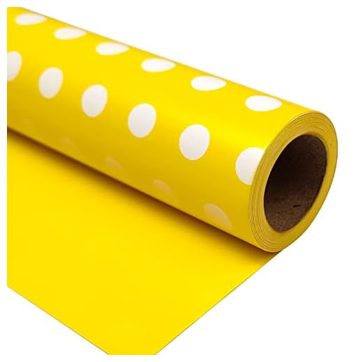 LDGOOAEL Mini Short Small Wrapping Paper Roll - Reversible Design (17" X 120") - Yellow/White Polka dots/Solid Navy Blue for Easter, Birthday, Wedding, Baby Shower