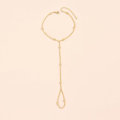Image of Long tiantian Hand Chain Bracelet Gold Link Finger Ring Slave Bracelet