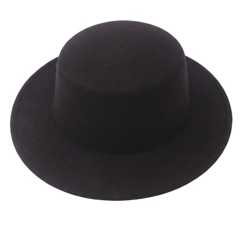 Klassischer Flacher Fedora-Hut mit breiter Krempe für Schweinekuchen, verstellbar, für Kirche, Derby für Hochzeiten, Partys, Bühnenauftritte, schwarz, One Size