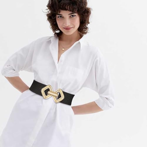 Suyi Wide Elastic Belt for Women Stretchy Gold Buckle Waist Belt for Dresses2