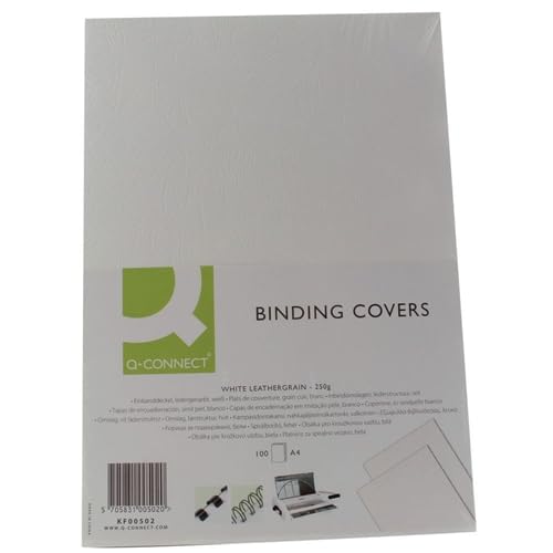 KF00502 Q-Connect Binding Comb Covers Leathergrain Pk 100 White A4