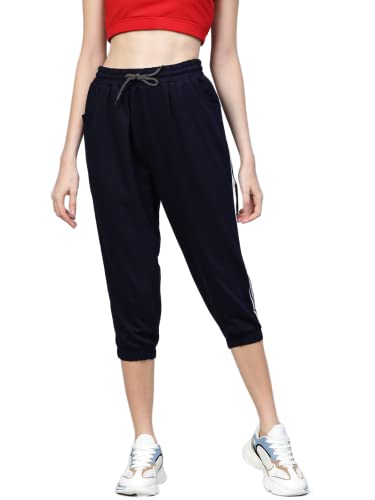 Image of Hubberholme Women's Cotton Blend Regular Fit Side Tape Capri Track Pants