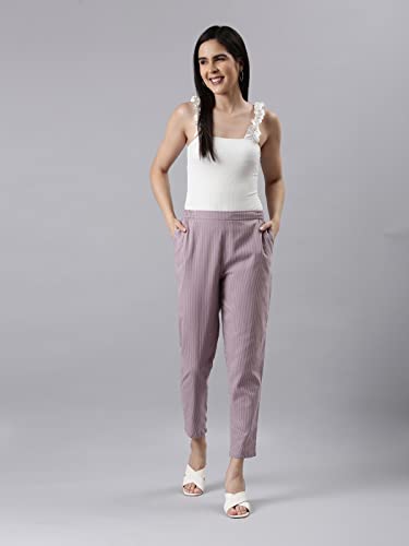 Image of GO COLORS Solid Soft Cotton Printed Pencil Pant for Women | Breathable, Side Pocket