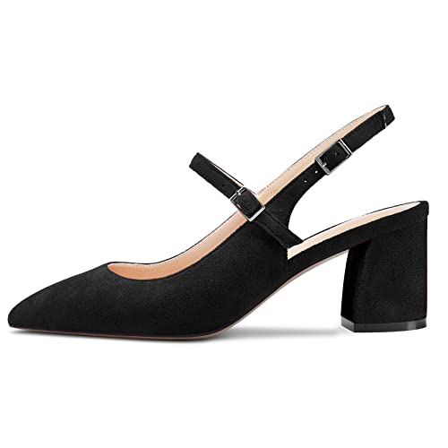 Aachcol Women Pumps Pointed Toe Ankle Strap Mary Jane Slingback Chunky Block Mid Heel Dress Shoes Suede Office Wedding Shopping 2.6 Inches2