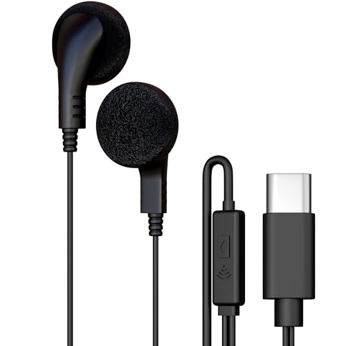 有線イヤホン、USB-C、インイヤー、マイク、携帯電話、タブレット、ノートパソコン、PC、学校、オンラインクラス、会議、ウェブ会議、テスト、黒 1パック