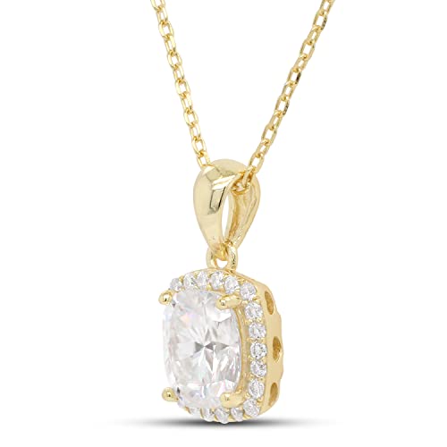 SAVEARTH DIAMONDS 1 1/2 ct. t.w Center 7X8MM Cushion Cut Lab Created Moissanite Diamond Halo Pendant Necklace In 14k Gold Over Sterling Silver, 18" Chain (VVS1 Clarity, 1.50 Cttw)2