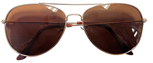 Classic Aviator Style Sunglasses Gold Metal Frame Brown Colored Lens Unisex2