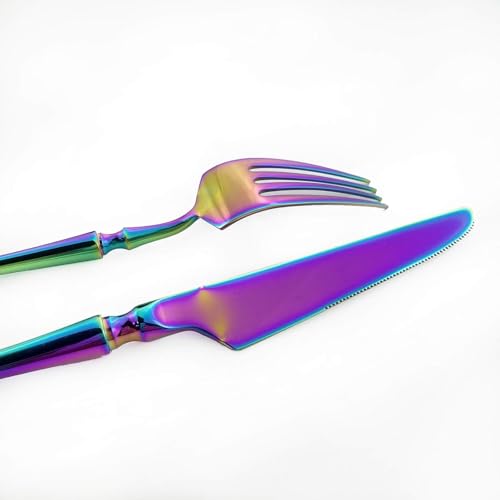 Image of aDai Rainbow Silverware Set | Satin Finish 16-Piece Korean Vintage Style Flatware Set | Dishwasher Safe Stainless Steel Cutlery for Home, Restaurant & Gifting