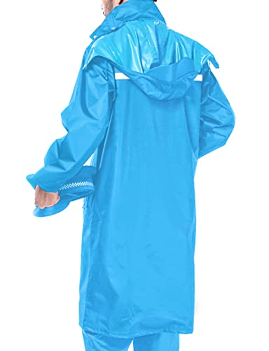 Icreek Raincoat Waterproof Mens & Womens Adult Long Rain Jacket Lightweight Rainwear Reflective Reusable With Hood (M, Blue) #TOP2