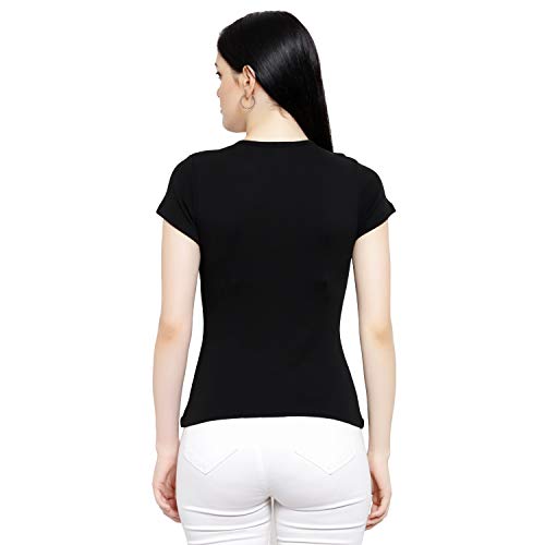 Image of Women Solid Slim Fit Henley V-Neck Button Front Short Sleeve Casual Cotton Top