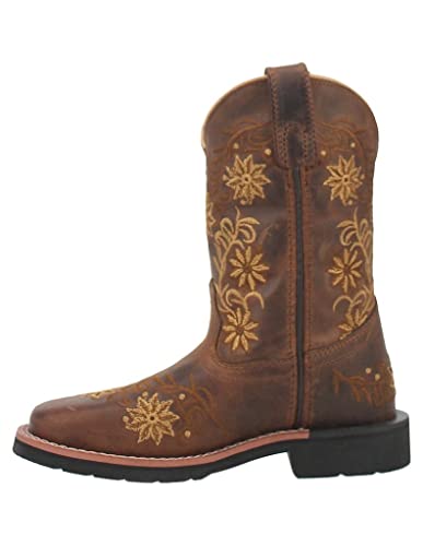 Dan Post Girls' Gardenia Floral Embroidered Western Boot Broad Square Toe Honey 9.5 D(M) US2