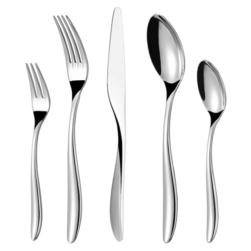20-piece Exquisite Silverware Set for 4, 18-10 Stainless Steel Flatware Set Cutlery Set, Fork Spoon Knife Set for Wedding Banquet Hotel Use, Mirror Polished and Dishwasher Safe