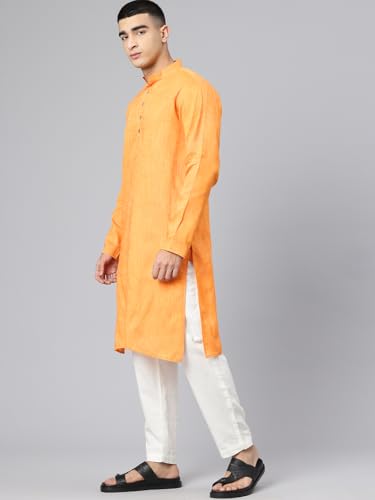 Image of Majestic Man Men's Cotton Regular Fit Traditional Mandarin Collar Ethnic Motifs Solid Long Kurta