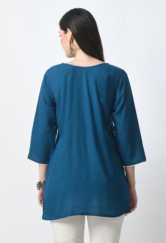 Image of LIBOZA Kurti for Women - Short Chikankari Kurtis for Girls, Lakhnawi Tunic Top Kurta Design for Ladies, Woman Ethnic Kurthis & Shirt with Sleeve