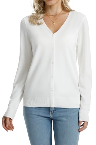 Image of QUALFORT Women's 100% Cotton Lightweight Cardigans Long Sleeve Knitted Button Down Sweater