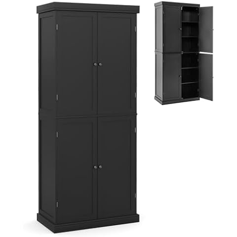 COSTWAY 184cm Tall Kitchen Cupboard with Storage Cover