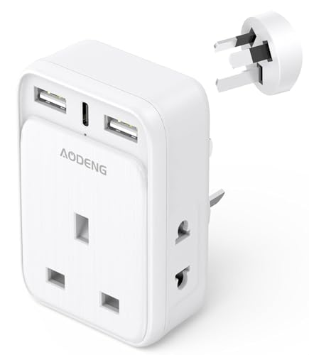 UK to Australia Plug Adapter 6 IN 1 Australian Travel Adapter with 2 USB Ports & 1 Type C Fast Charger(5V/3.4A) and 2 Shaver Plug Adaptor UK to Australian New Zealand Fiji Argentina more (Type I)