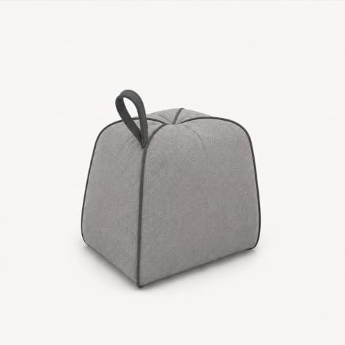 Image of FURNY Signature Regalia 4-Seater L-Shape Sofa Set with Movable Ottoman & Suri Pouf | Flexible LHS /RHS Layout | Boston Fabric | 40D Foam + Zigzag Spring | 3-Yr Warranty (Steel Grey - Light Grey)