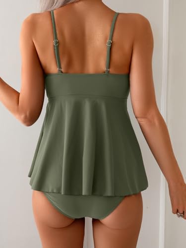 Image of Eomenie Two Piece Tankini Swimsuits for Women Tummy Control Cutout Bathing Suit Tie Knot Flowy Swim Dress with Bottom