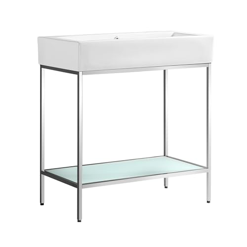 Image of Swiss Madison Pierre 32 inch Open Shelf Chrome Frame Freestanding Bathroom Vanity with Sink Top