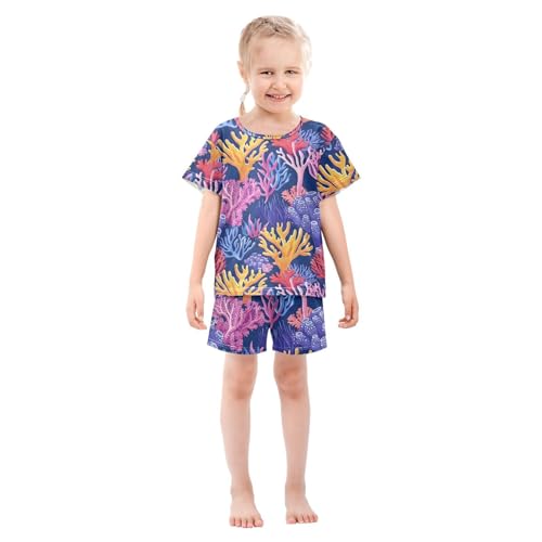 ALAZA Coral Reef Sea Pajamas Short Sleeve 2 Piece Sleepwear Top and Bottom Pajama Set Unisex3