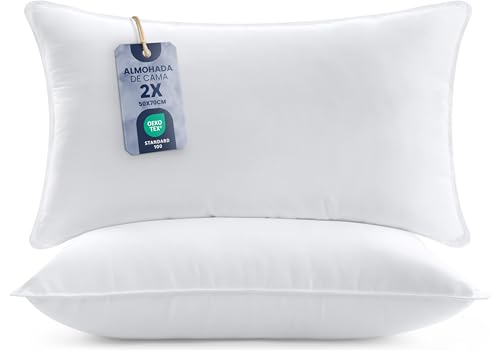 Utopia Bedding Almohadas (2 Unidades), 50 x 70 cm Almohadas de Primera, Fibra Hueca Virgen Siliconada, Almohadas Suave de Fácil Cuidado (Blanco)