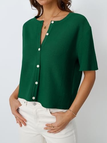 Image of LILLUSORY Short Sleeve Cardigan Sweaters for Women | Cropped Button Up, Summer 2026 Outfits, Y2K Fashion, Lightweight Knit, Versatile layering for work, casual & going out