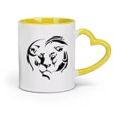 AYUEHBN céramique Grandes tasses à thé, café et chocolat chaud Tête de lion Roi Animal Afrique Crinière （11oz/320ml） Utilisation au café ou au restaurant Jaune