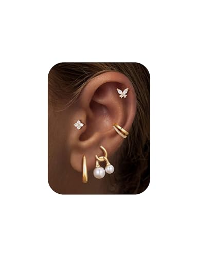 M MOOHAM 5�y�A 14K �����b�L �X�^�b�h�C�������O ���f�B�[�X ��h���� ��C�������O �����̃s�A�X�p ��i�ȏ����ȃX�^�b�J�u���C�������O�W���G���[�Z�b�g, �X�e�����X�|, �L���[�r�b�N�W���R�j�A