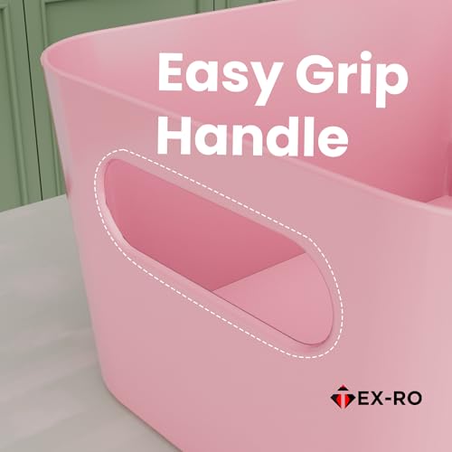 Image of TEX-RO Storage Box and Organiser | Storage Organiser | Organizer Storage Box for Home & Kitchen | Durable Storage Basket & Plastic Basket for Storage (Pack of 2, Light Pink)