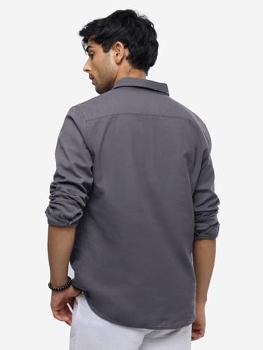 Image of The Souled Store Solid Linen: Beige Color Men and Boys Regular Outdoor Fit Full Sleeve Collared Neck Spread Collar Casual Wear Stylish Comfortable Premium Elegant Cotton Shirts