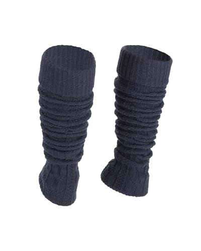 Ateena Lana Calentadores de Piernas Para Mujer, Calentadores de Tobillo de Invierno en Patrón de Trenza, Danza o Ballet, Puños Gruesos para Botas en Talla única, Azul marino