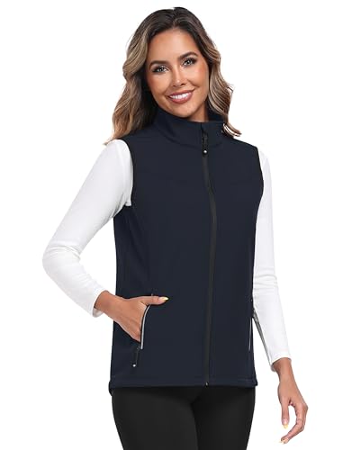 MoFiz Softshellweste Damen Weste Outdoor Fleece Laufweste Wasserdichte Trekking Wander Sports Ärmellose Jacke Blau M