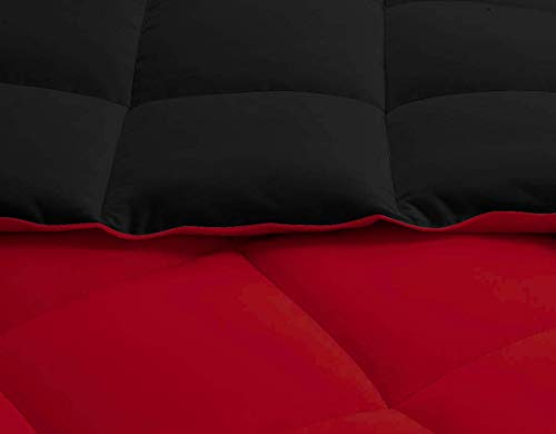 Oversized Queen Reversible Comforter Set 1000 Thread Count Egyptian Cotton 500 Gsm 3 Piece (Comforter + 2 Pillowcases) Comforter For Oversized Bed - Red & Black #TOP2