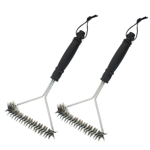 Qixuer 2 cepillos para barbacoa de 30 cm, acero inoxidable, triangular, 360°, cepillo de limpieza para parrilla de gas y carbón vegetal
