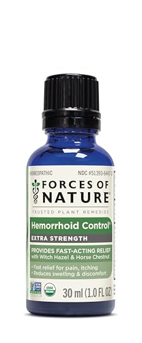 Forces of Nature Hemorrhoid Control Extra Strength, Organic Homeopathic Medicine with Witch Hazel, Horse Chestnut, and Soothing Essential Oils for Itching, Swelling & Discomfort, 1.0 FL OZ