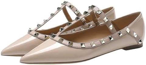 Damen Lackleder Schuhe Mit Nieten - Spitze Zehen Mary Janes